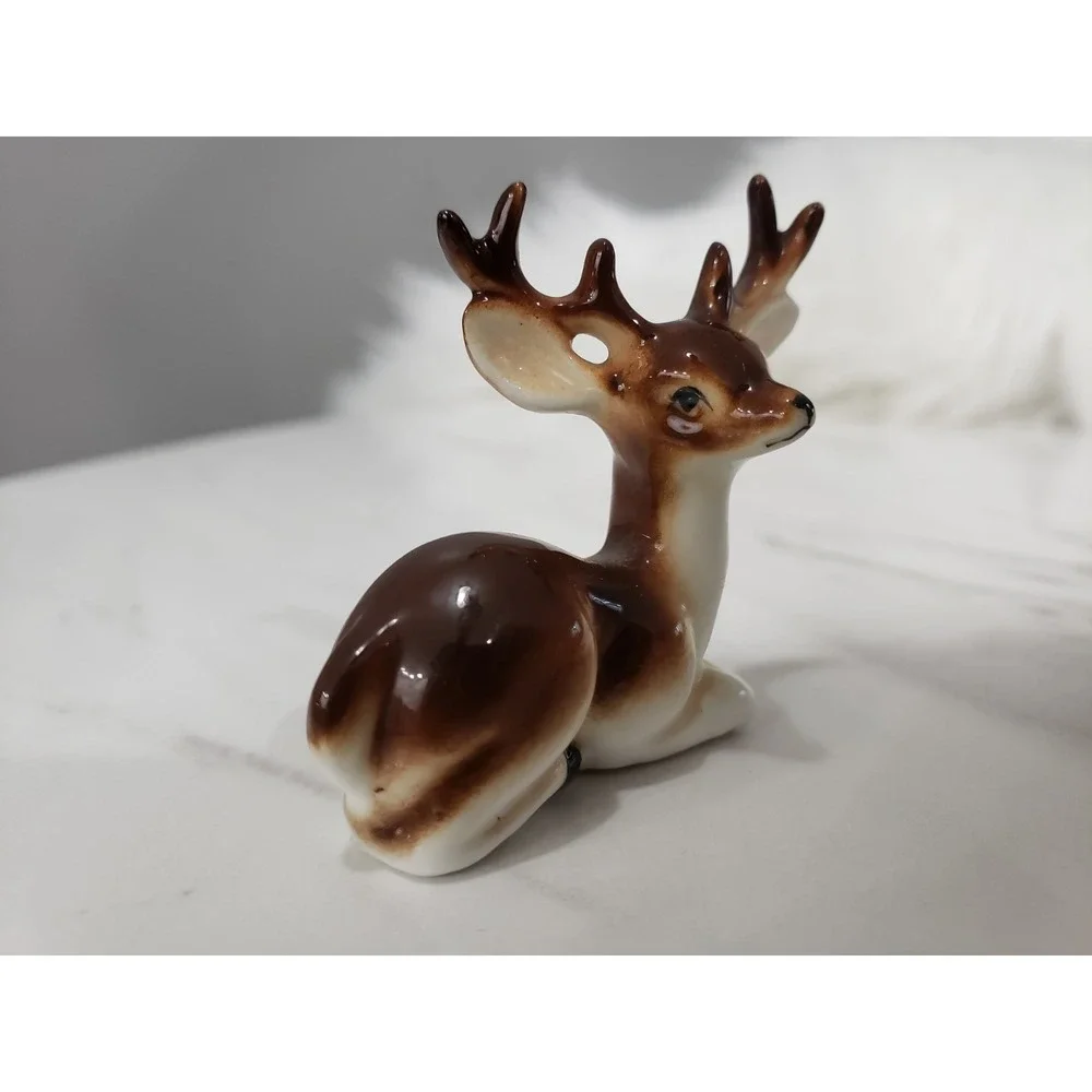 Shiken Miniature Bone China Buck Deer Figurine Vintage Japan Porcelain Stag